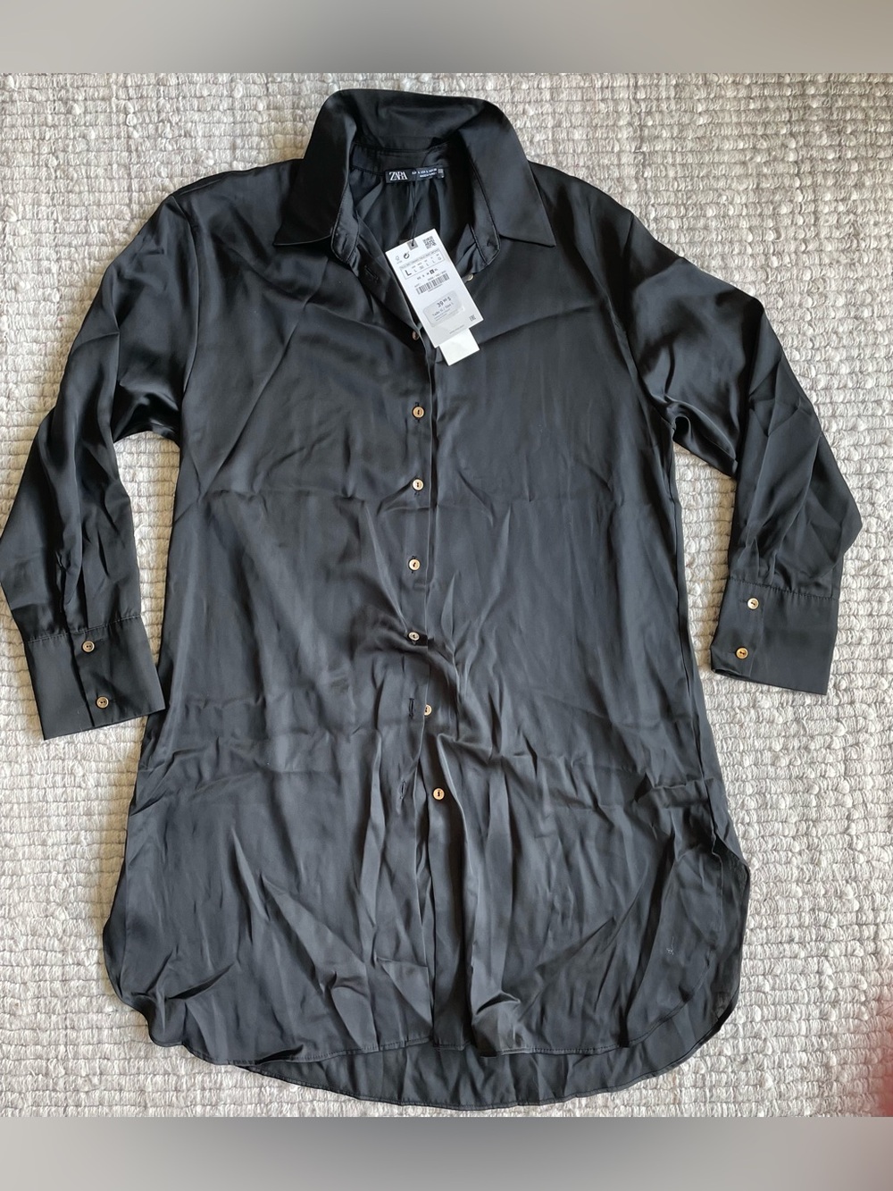 Zara Women’s Black Longline Button-Up Shirt Dress
